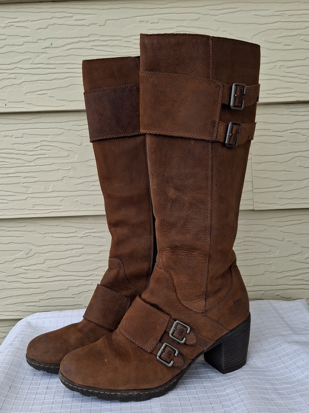 Boc Born knee high brown leather harness riding boot womens size 11 M